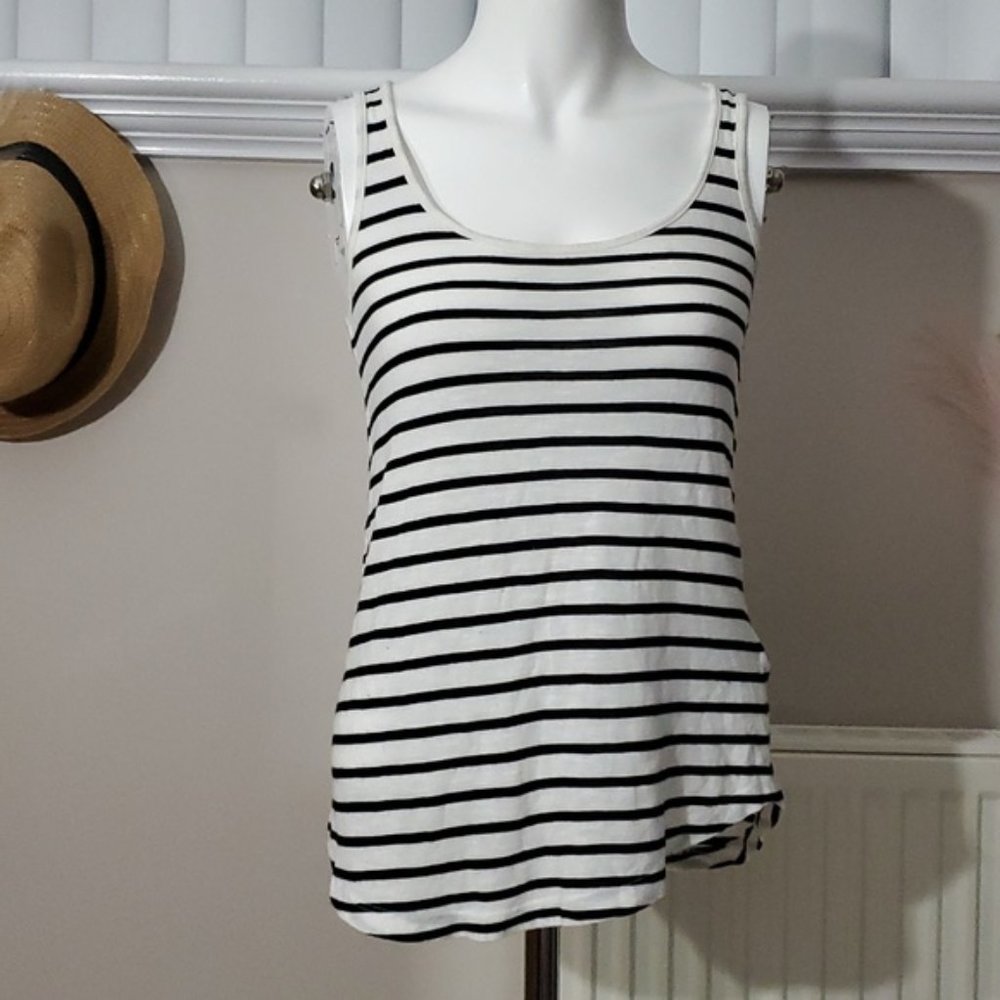 H&M Basic Asymmetrical Striped Rounded Tank- XS